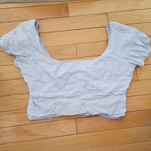 Baby Blue Urban Outfitters Cottagecore Style Cropped Puff Sleeve Top